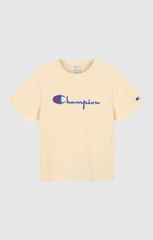 Damen Reverse Weave T-Shirt mit Rundhalsausschnitt und gesticktem Logo