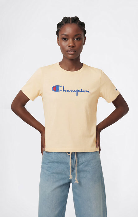 Camiseta de Cuello Redondo Reverse Weave con Logo Bordado para Mujer