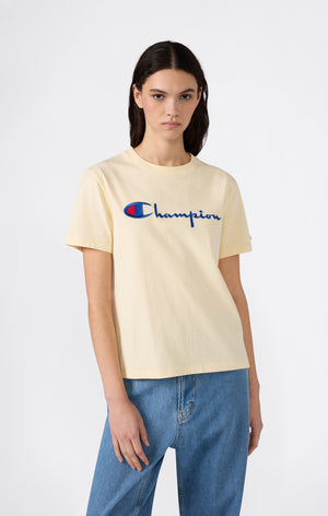 Women’s Reverse Weave Crewneck T-Shirt with Embroidered Logo