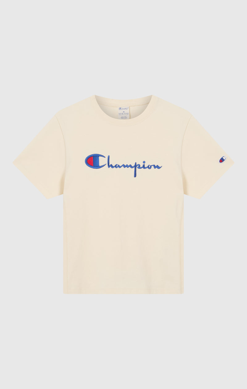 T-Shirt Girocollo con Logo Ricamato Reverse Weave da Donna