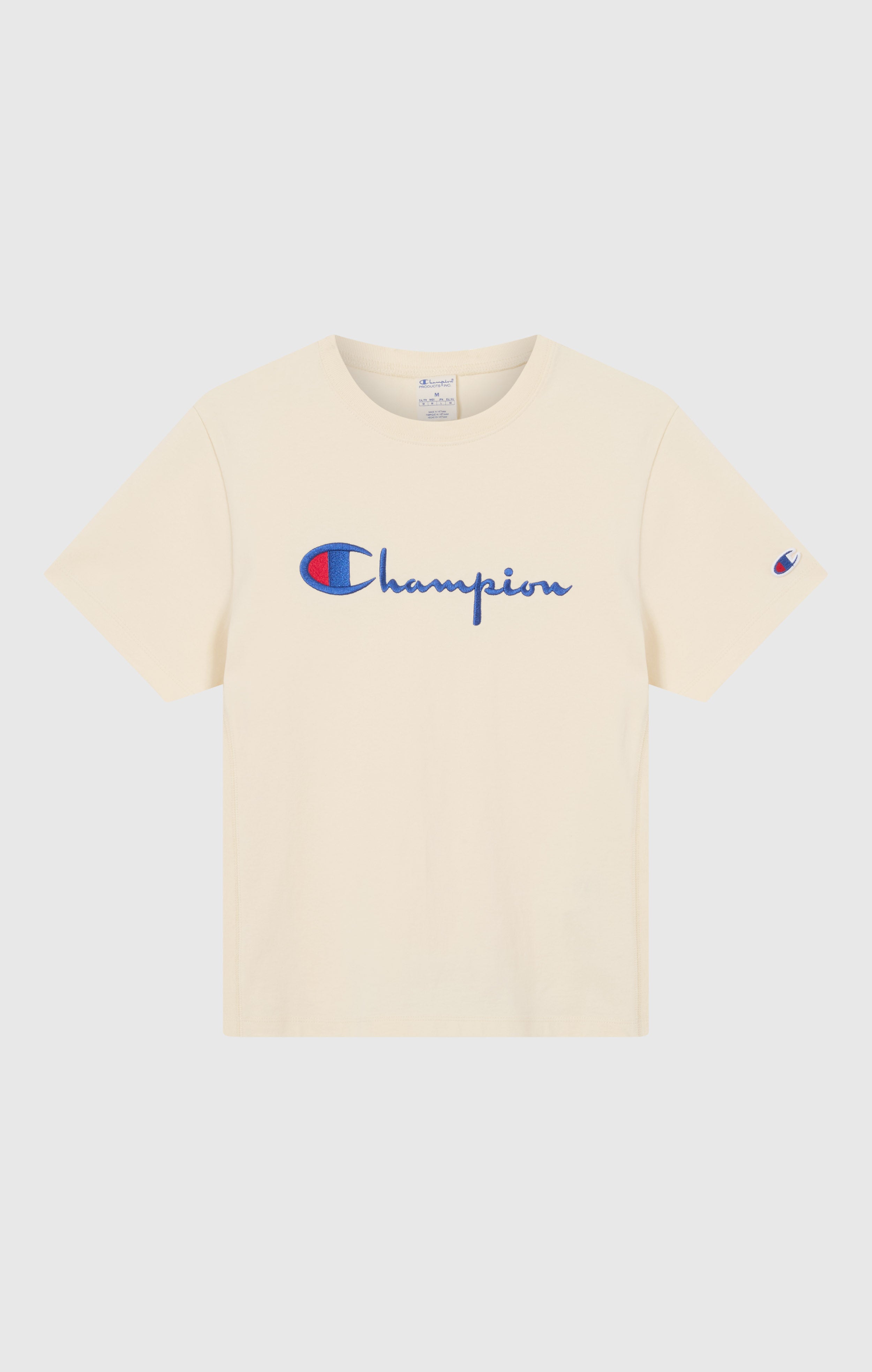 T-Shirt Girocollo con Logo Ricamato Reverse Weave da Donna