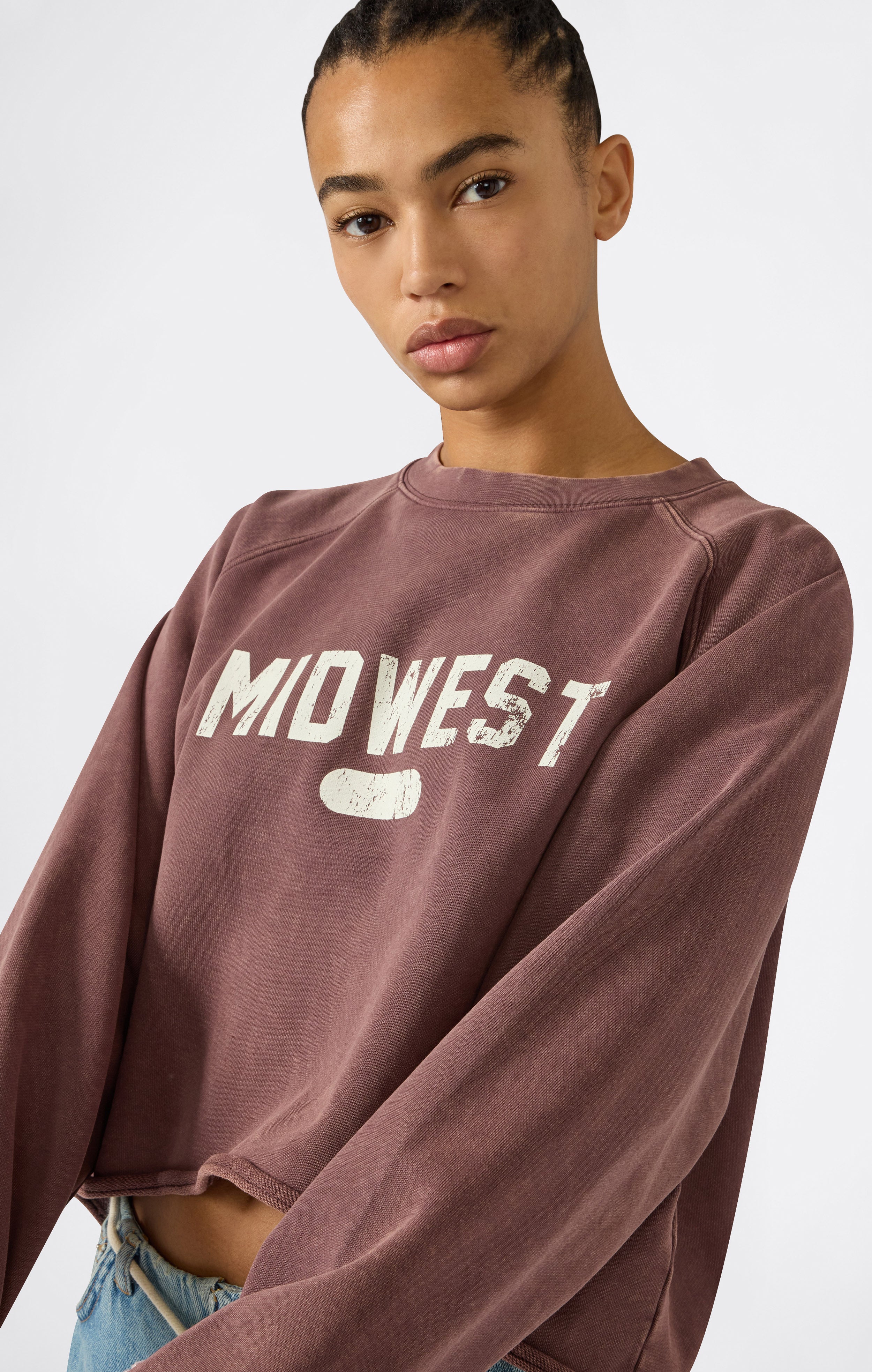 Damen East West Cropped Sweatshirt mit Rundhalsausschnitt