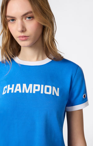 T-Shirt Girocollo con Logo a Contrasto da Donna