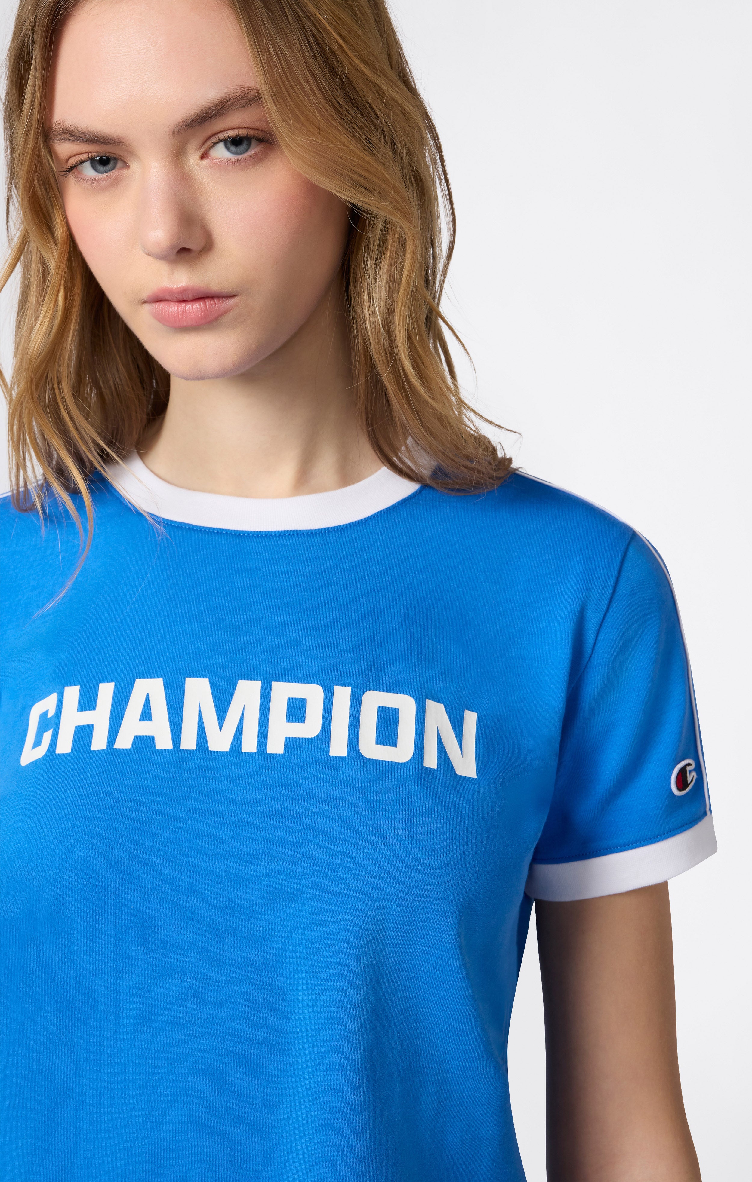 T-shirt Col Rond avec Logo Contrasté pour Femme