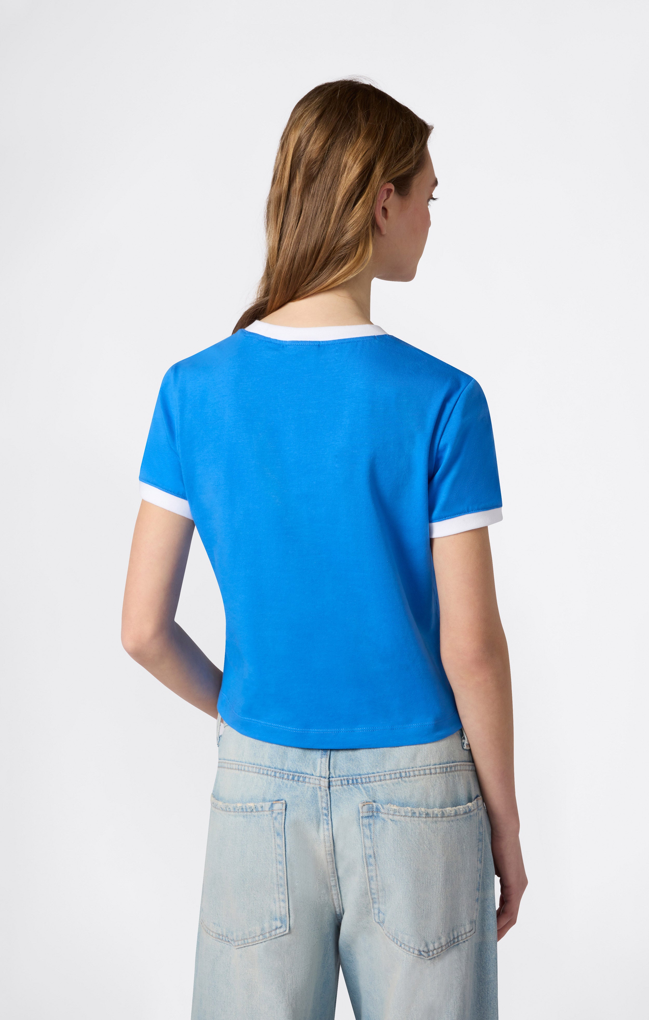 T-shirt Col Rond avec Logo Contrasté pour Femme