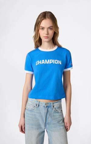 T-shirt Col Rond avec Logo Contrasté pour Femme