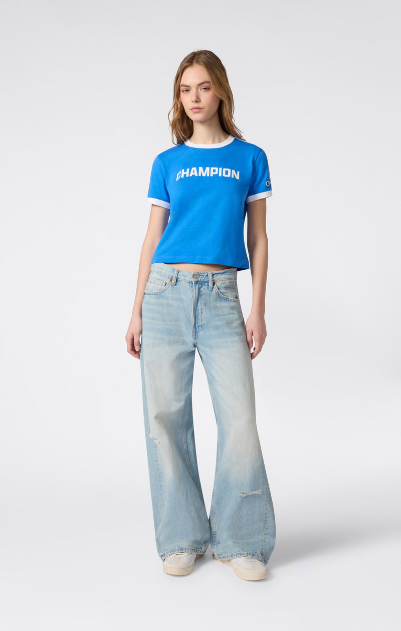 T-Shirt Girocollo con Logo a Contrasto da Donna