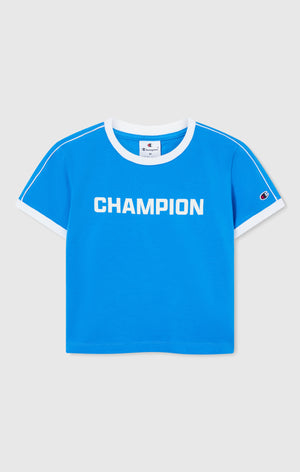 T-shirt Col Rond avec Logo Contrasté pour Femme