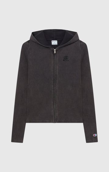Damen Kapuzensweatshirt aus Stretch-Jersey mit durchgehendem Reißverschluss