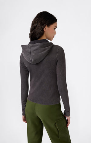 Sweat à capuche femme en jersey stretch avec fermeture zippée intégrale