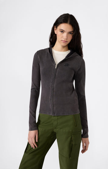 Felpa con Cappuccio In Jersey Stretch Con Zip Integrale da Donna Icons