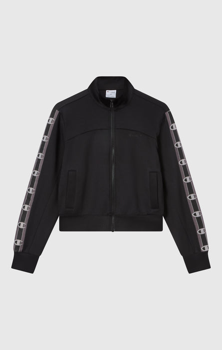 Damen Interlock Sweatshirt mit durchgehendem Reißverschluss und Tape Logo