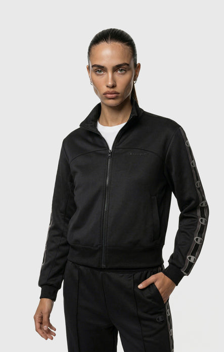 Damen Interlock Sweatshirt mit durchgehendem Reißverschluss und Tape Logo