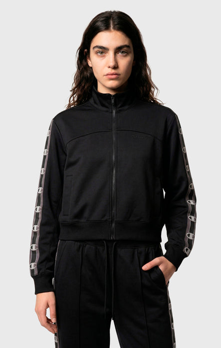 Felpa con Zip Intera Tape Logo in Interlock da Donna