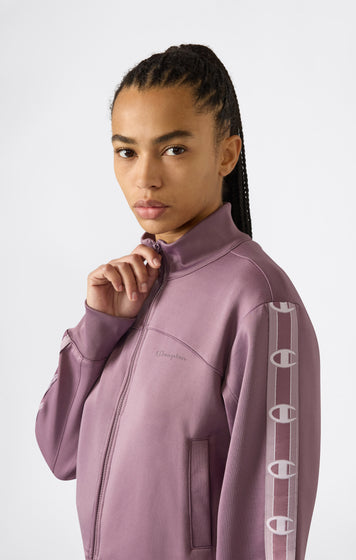 Sweat en Interlock avec Zip Intégrale et Tape Logo pour Femme