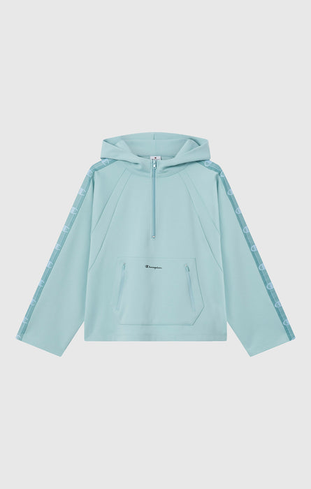 Felpa con Cappuccio e Mezza Zip Tape Logo in Interlock da Donna