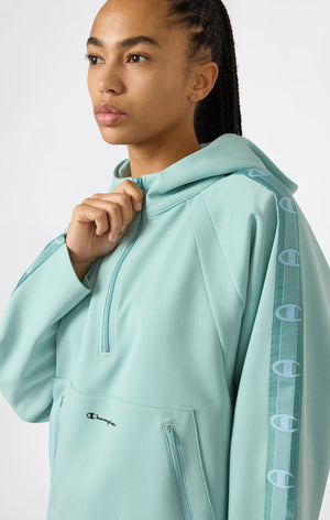 Sweat à Capuche en Interlock avec Demi-Zip et Tape Logo pour Femme
