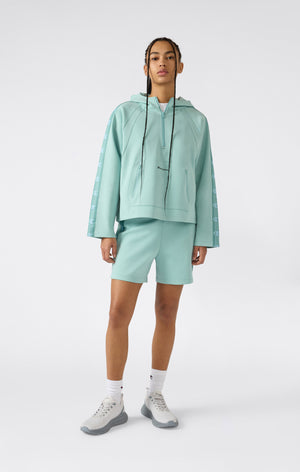 Sweat à Capuche en Interlock avec Demi-Zip et Tape Logo pour Femme