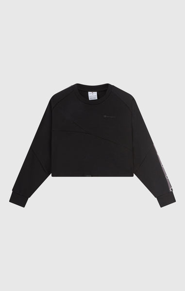 Sweat-shirt Court Col Rond en Interlock avec Tape Logo pour Femme