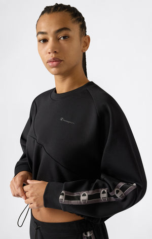 Damen Cropped Interlock Rundhals-Sweatshirt mit Tape Logo