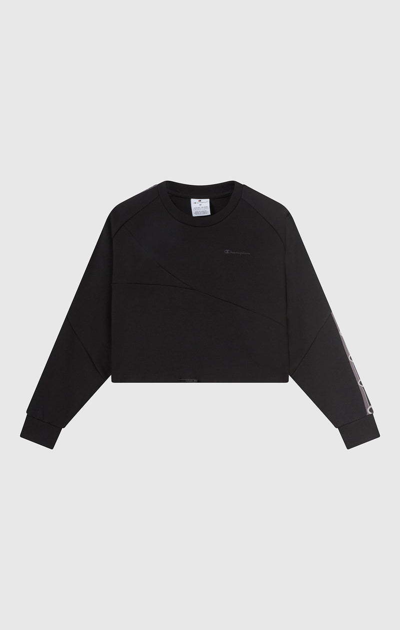 Sweat-shirt Court Col Rond en Interlock avec Tape Logo pour Femme