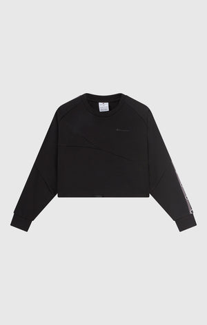 Sweat-shirt Court Col Rond en Interlock avec Tape Logo pour Femme