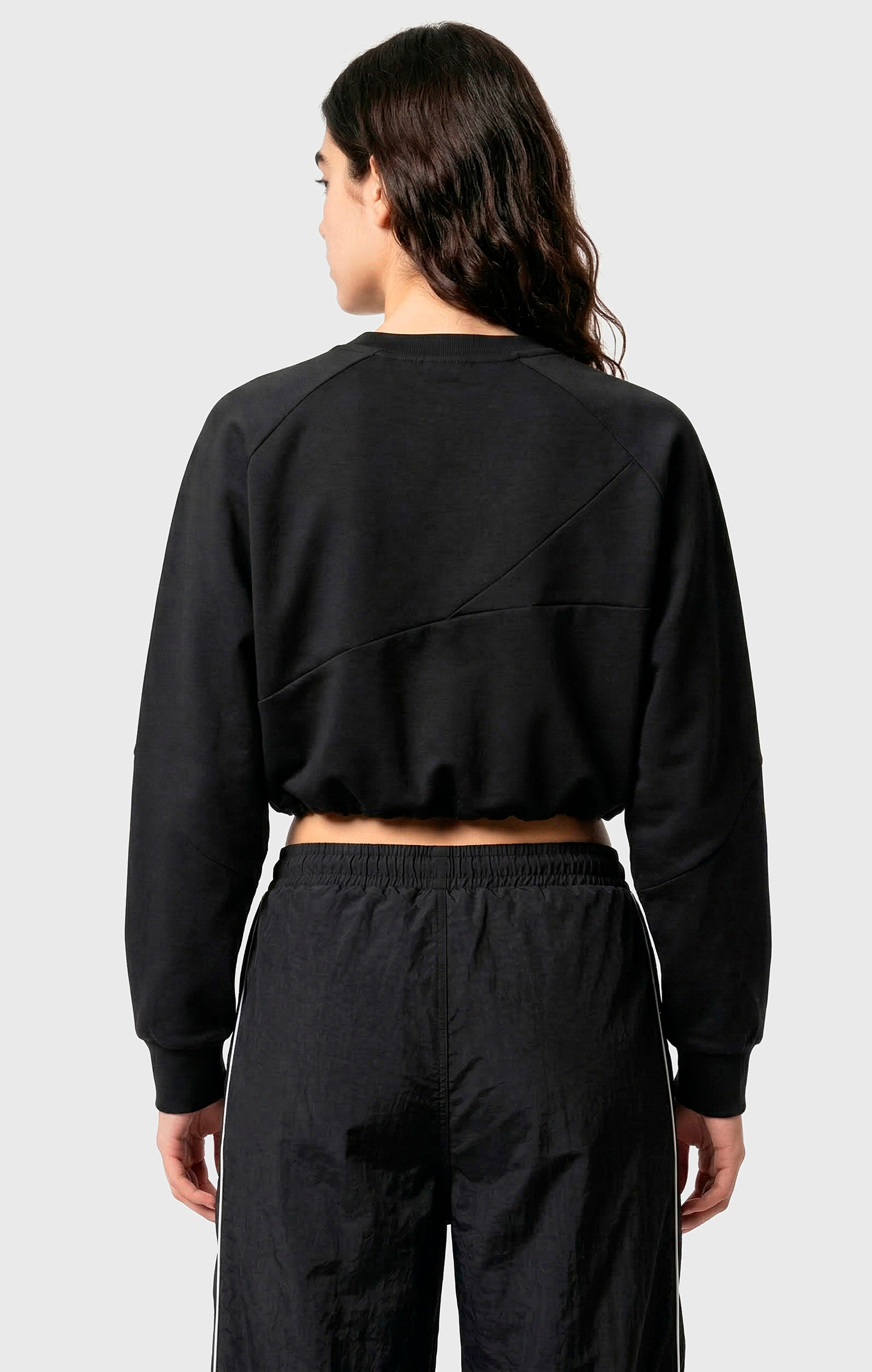 Sweat-shirt Court Col Rond en Interlock avec Tape Logo pour Femme