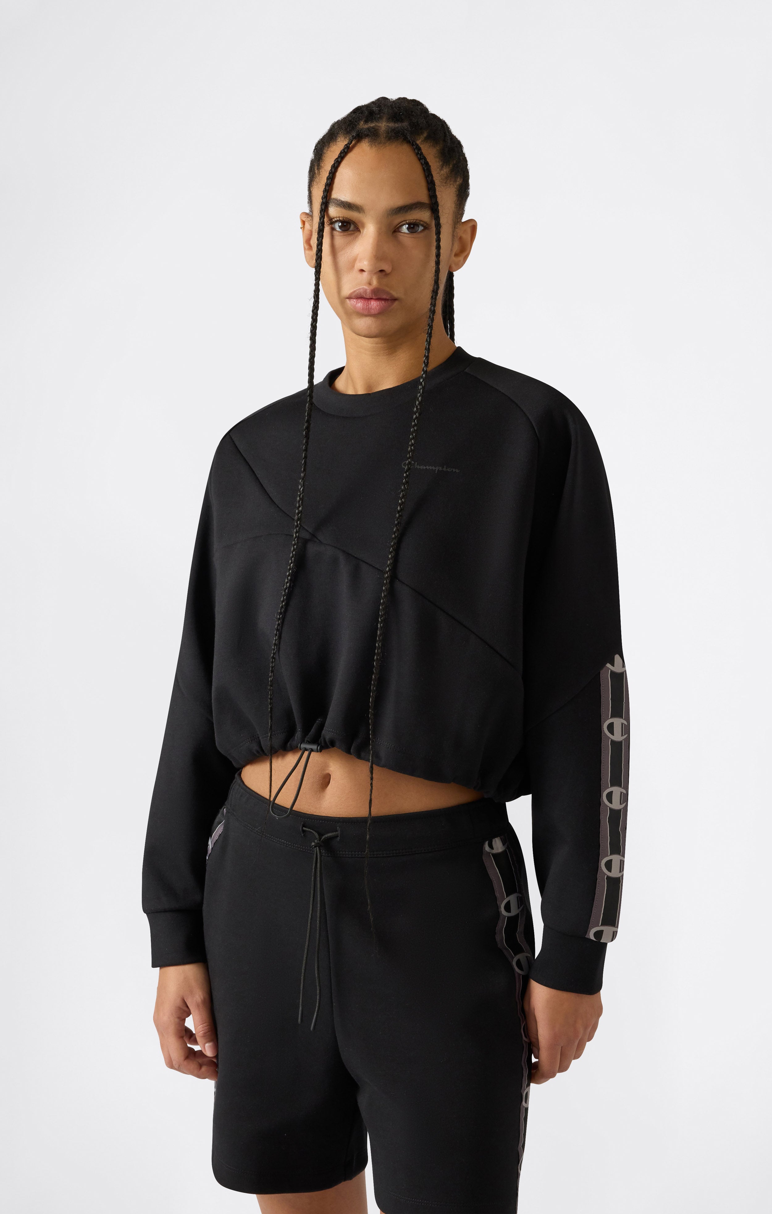 Damen Cropped Interlock Rundhals-Sweatshirt mit Tape Logo