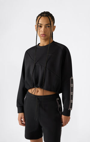 Damen Cropped Interlock Rundhals-Sweatshirt mit Tape Logo