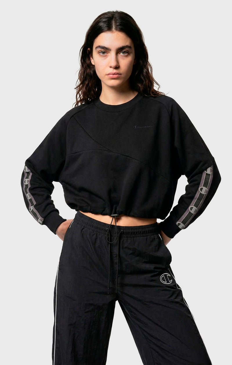 Sweat-shirt Court Col Rond en Interlock avec Tape Logo pour Femme