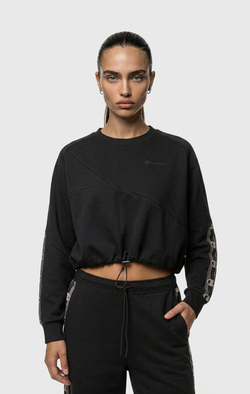 Sweat-shirt Court Col Rond en Interlock avec Tape Logo pour Femme