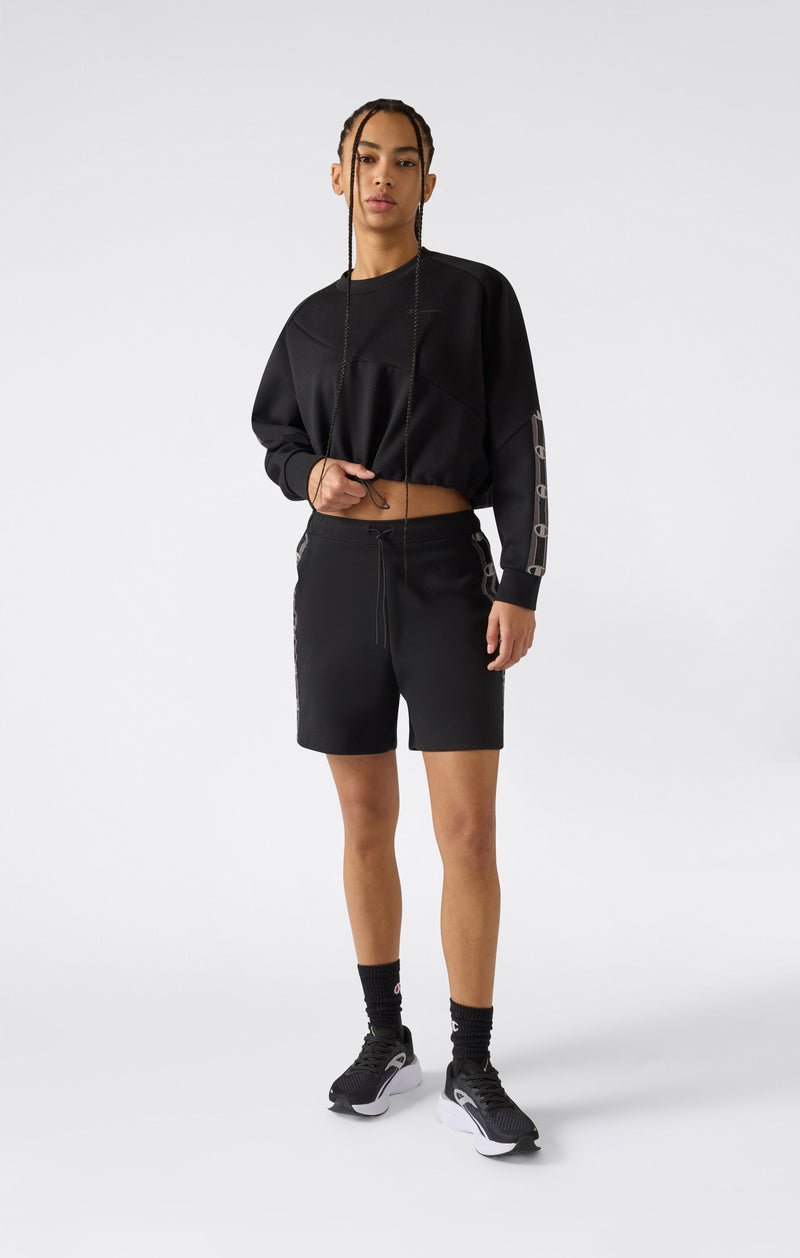 Damen Cropped Interlock Rundhals-Sweatshirt mit Tape Logo