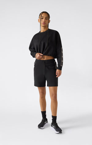 Damen Cropped Interlock Rundhals-Sweatshirt mit Tape Logo