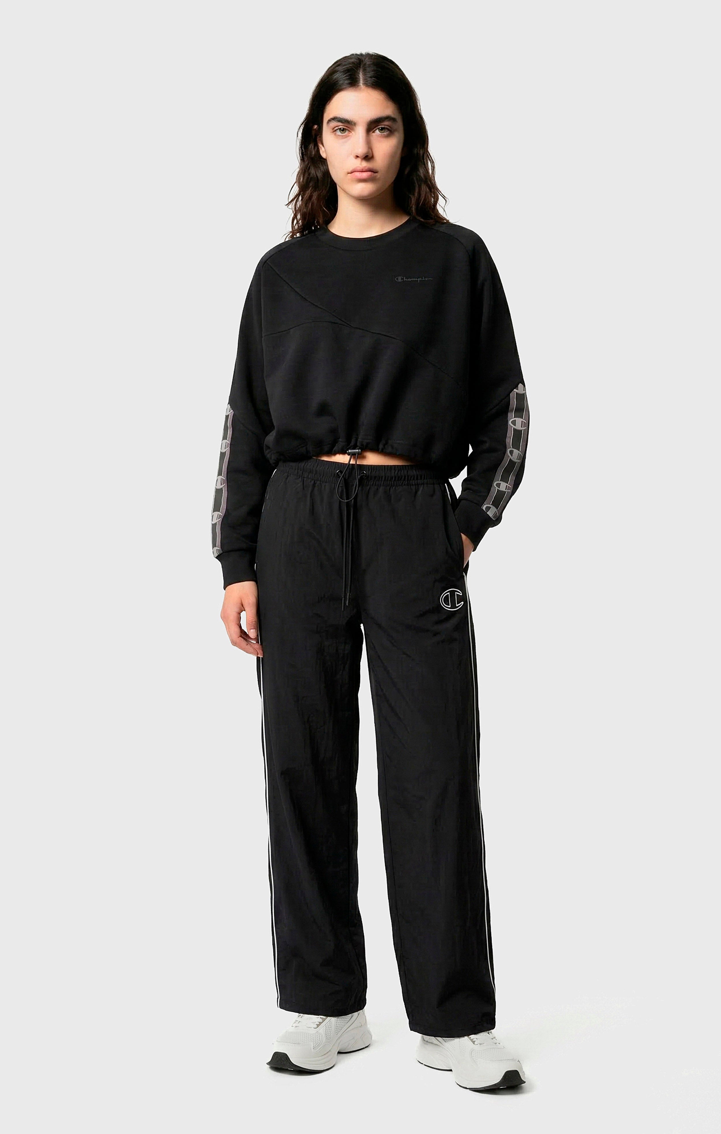 Sweat-shirt Court Col Rond en Interlock avec Tape Logo pour Femme