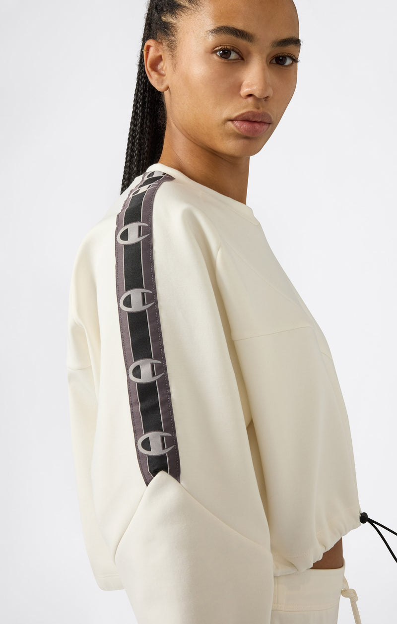 Damen Cropped Interlock Rundhals-Sweatshirt mit Tape Logo