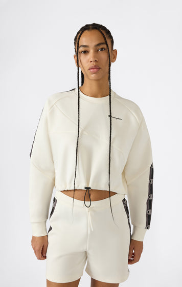 Sweat-shirt Court Col Rond en Interlock avec Tape Logo pour Femme