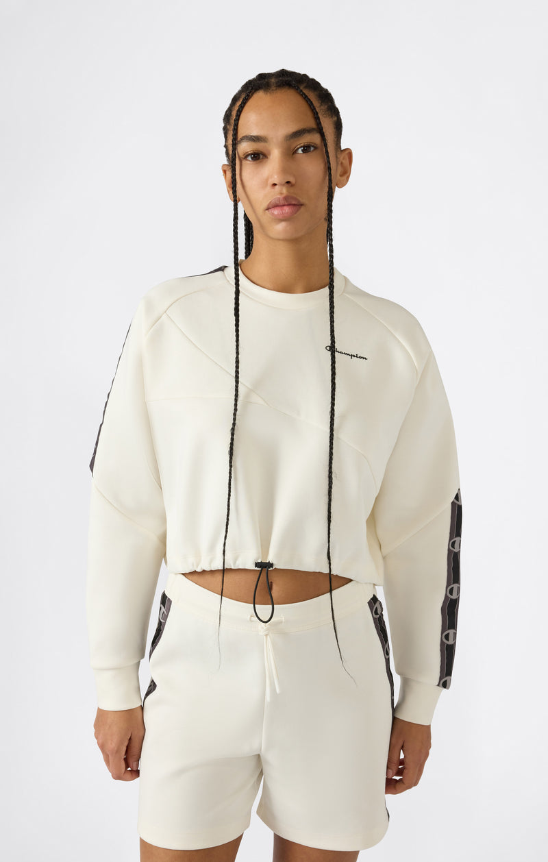 Damen Cropped Interlock Rundhals-Sweatshirt mit Tape Logo