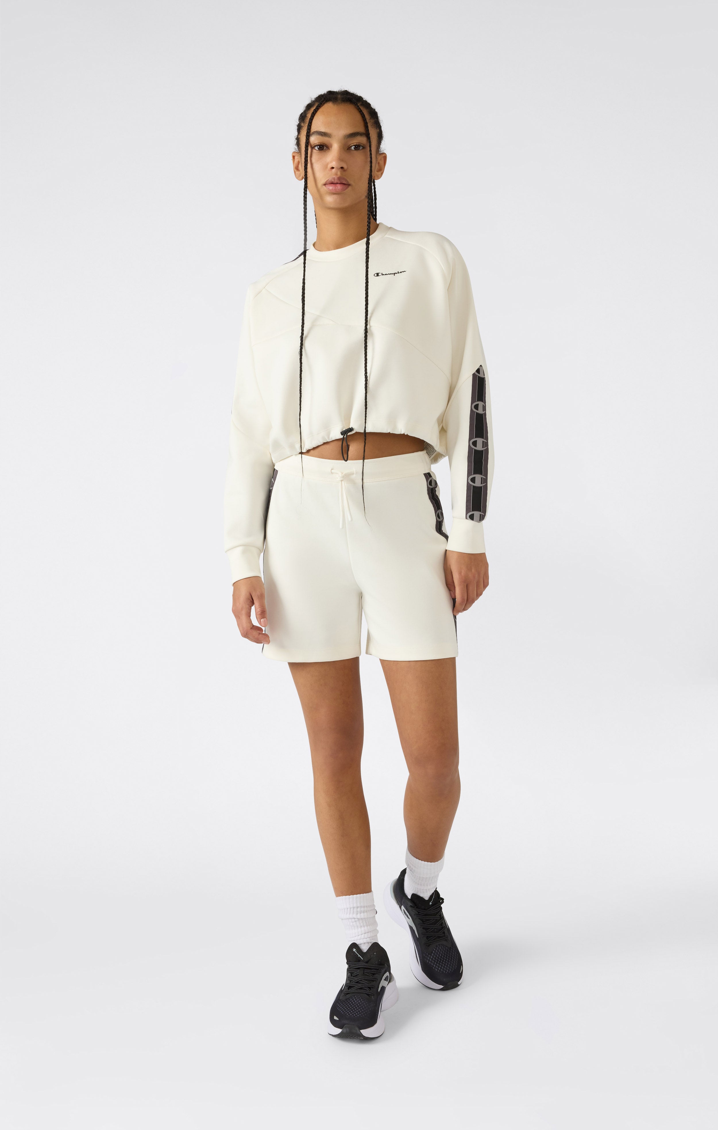 Damen Cropped Interlock Rundhals-Sweatshirt mit Tape Logo