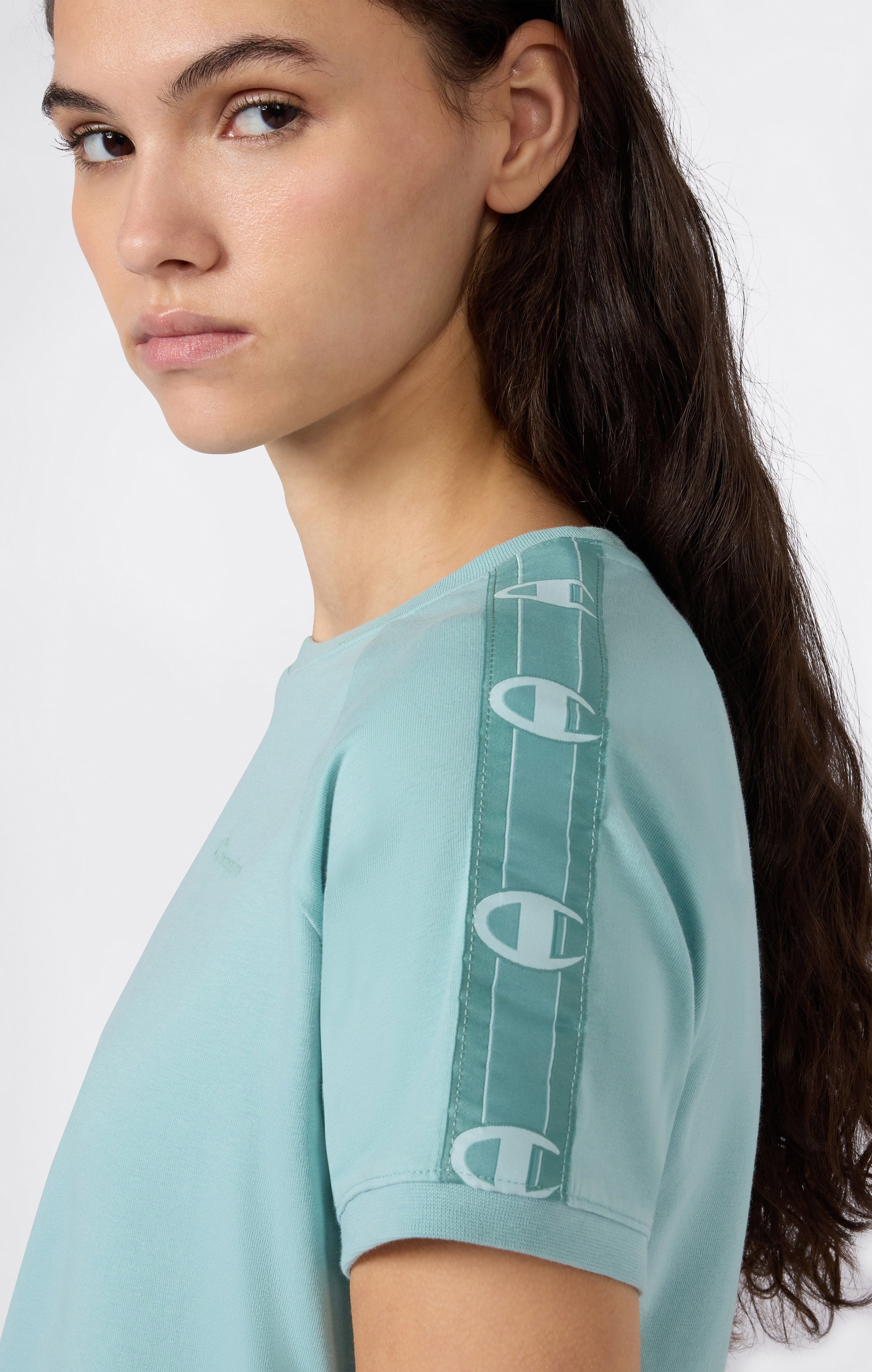 Women’s Crewneck Stretch Jersey T-Shirt with Logo Tape