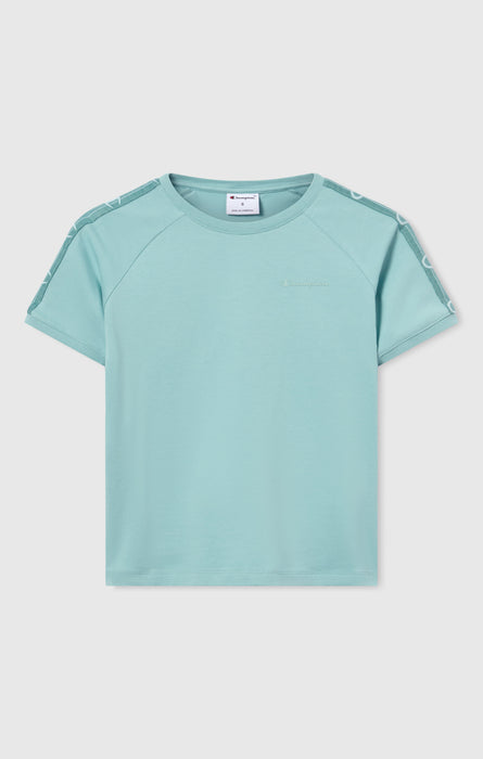 T-shirt Col Rond en Jersey Stretch avec Bande Logo pour Femme