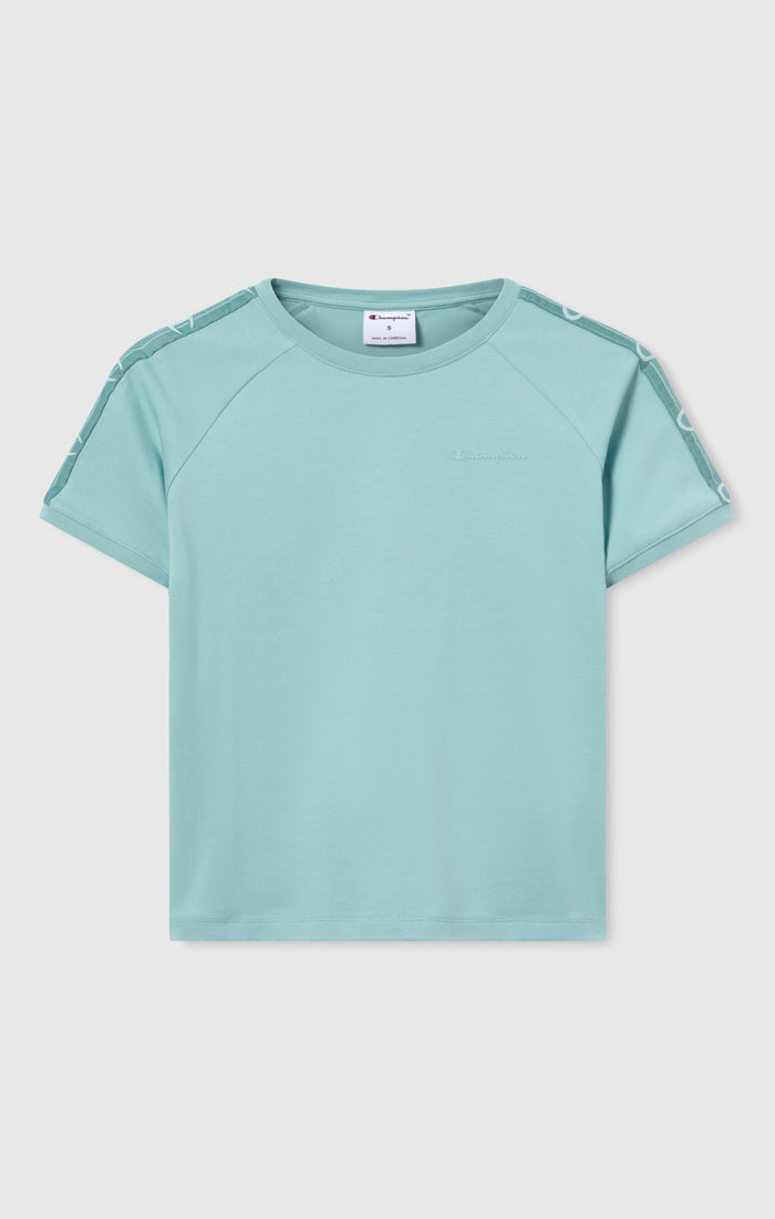 T-shirt Col Rond en Jersey Stretch avec Bande Logo pour Femme