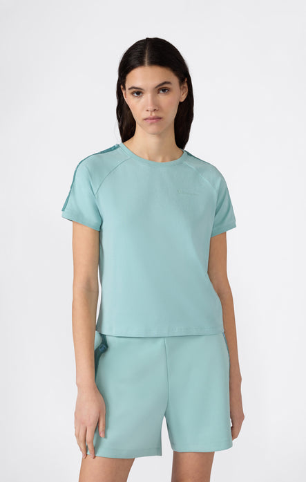 Women’s Crewneck Stretch Jersey T-Shirt with Logo Tape