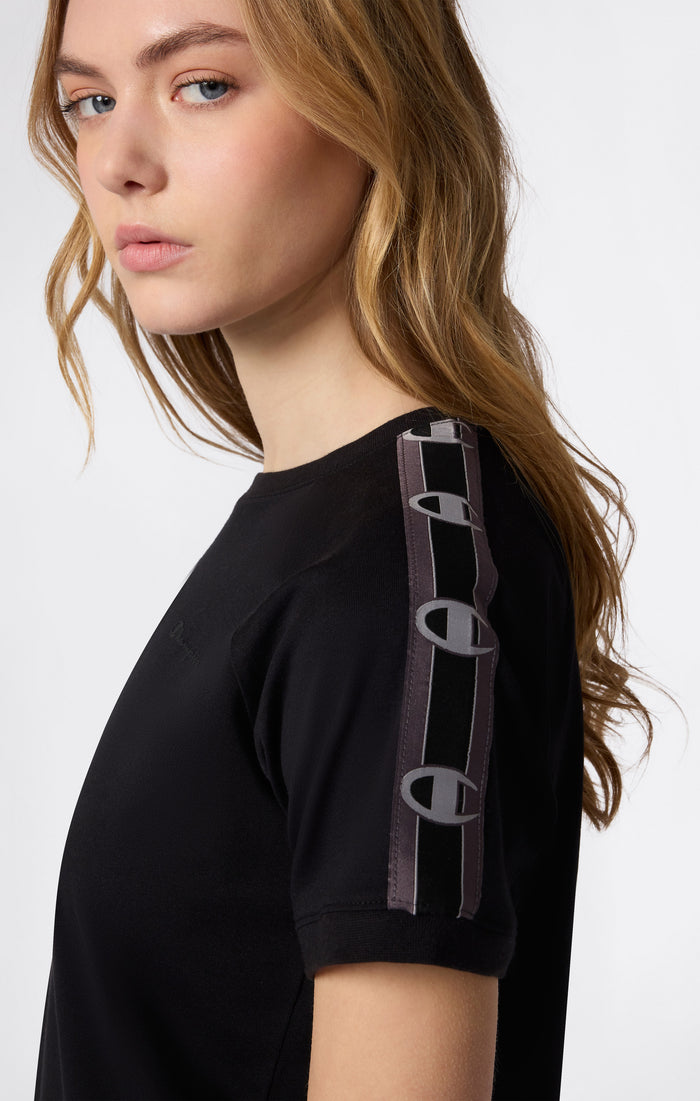 Damen Rundhals T-Shirt aus Stretch-Jersey mit Logo-Tape