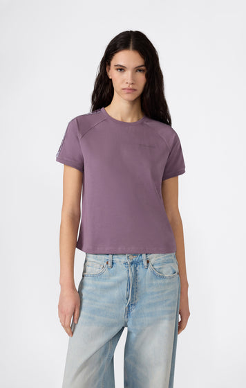 Women’s Crewneck Stretch Jersey T-Shirt with Logo Tape