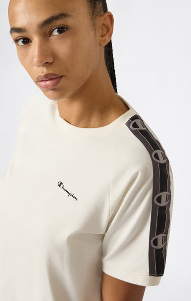 T-shirt Girocollo in Jersey Elasticizzato con Tape Logo da Donna