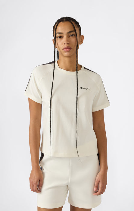 T-shirt Girocollo in Jersey Elasticizzato con Tape Logo da Donna