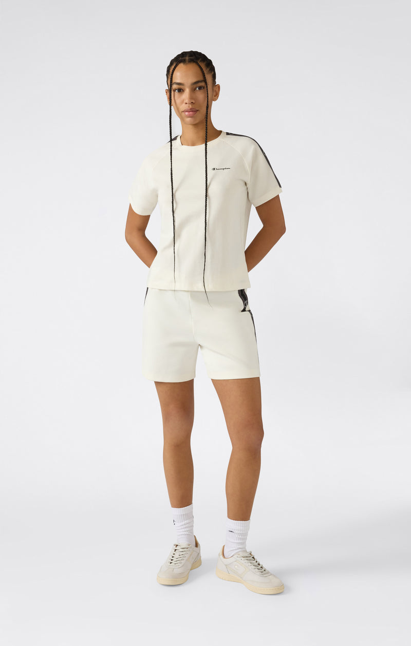 Damen Rundhals T-Shirt aus Stretch-Jersey mit Logo-Tape