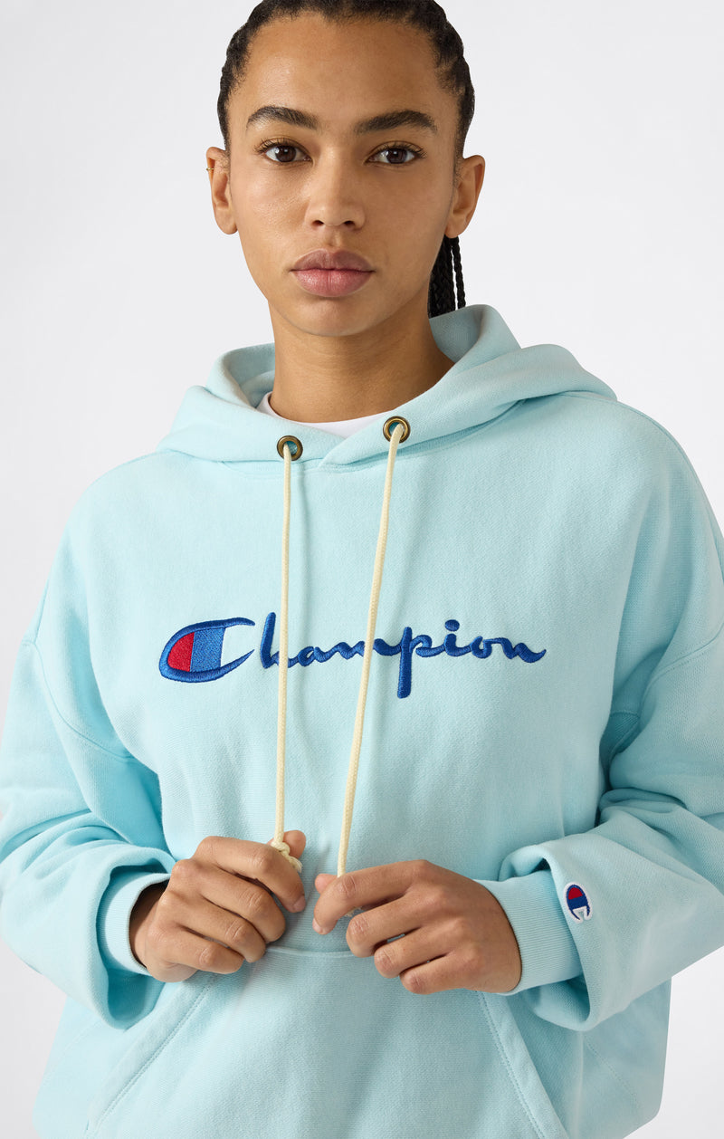 Felpa con Cappuccio Leggera con Logo Ricamato Reverse Weave da Donna