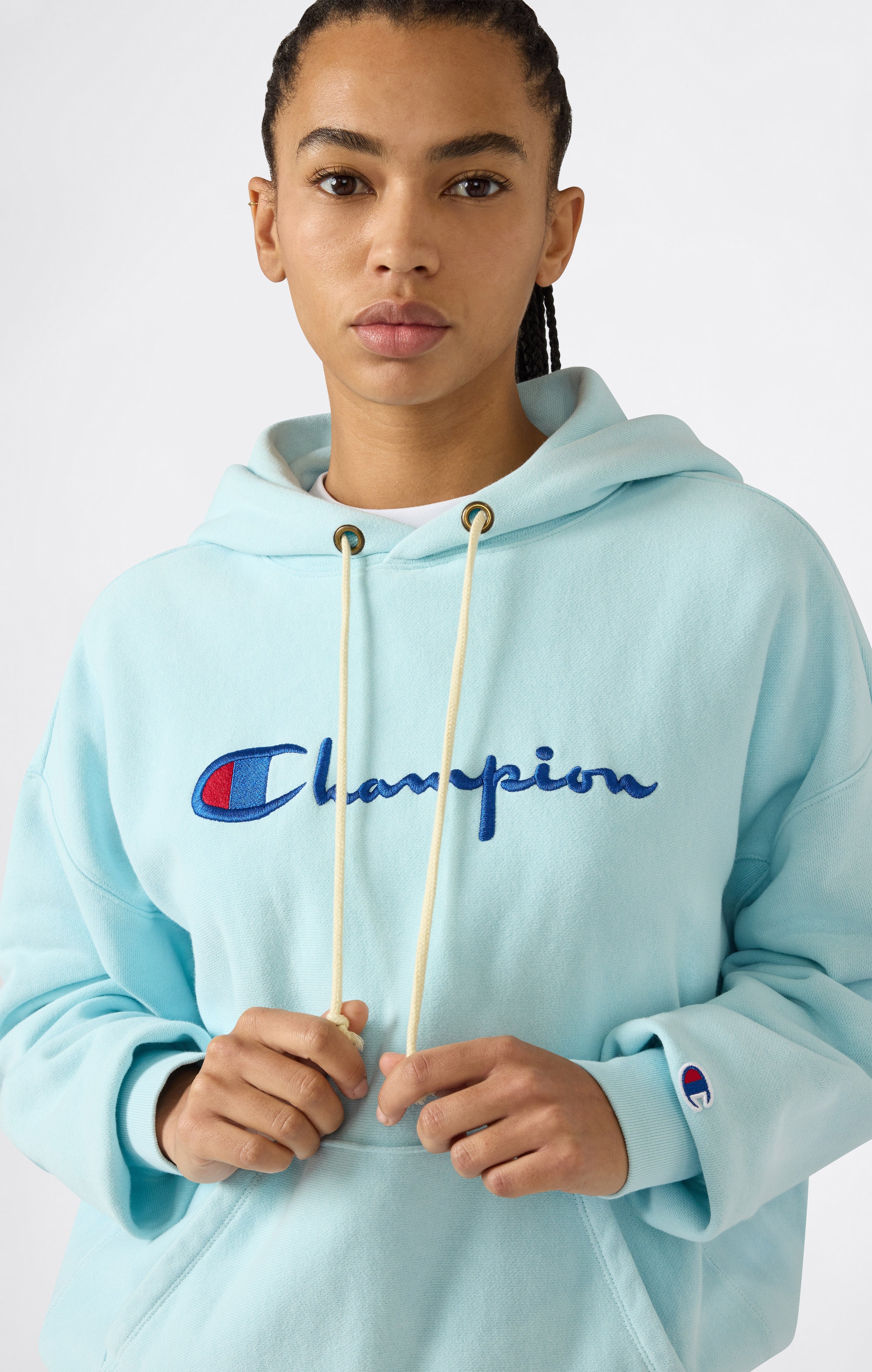 Felpa con Cappuccio Leggera con Logo Ricamato Reverse Weave da Donna