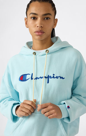 Felpa con Cappuccio Leggera con Logo Ricamato Reverse Weave da Donna